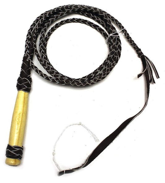 10 FT Brown Braided Leather Bull whip - M - Royal Saddles - Western Quirts/Whips