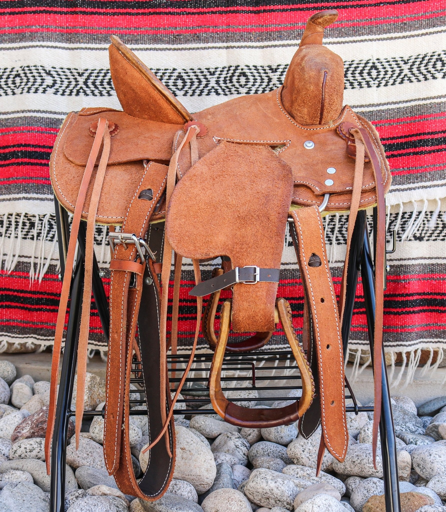 12" Kids Roughout Leather High Back Rodeo Western Saddle - M - Royal Saddles - Mini/Pony Saddles