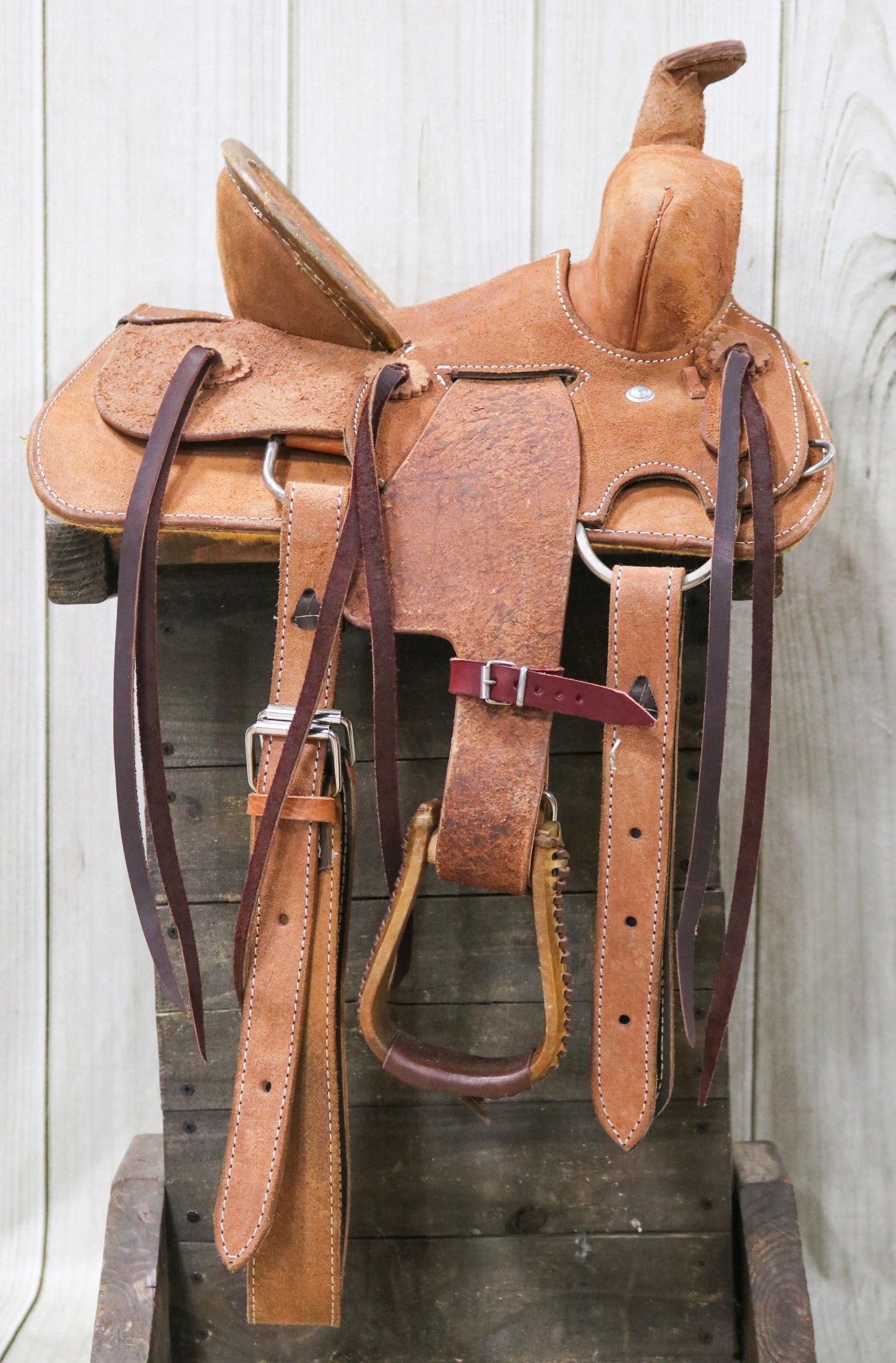 12" Kids Roughout Leather High Back Rodeo Western Saddle - M - Royal Saddles - Mini/Pony Saddles