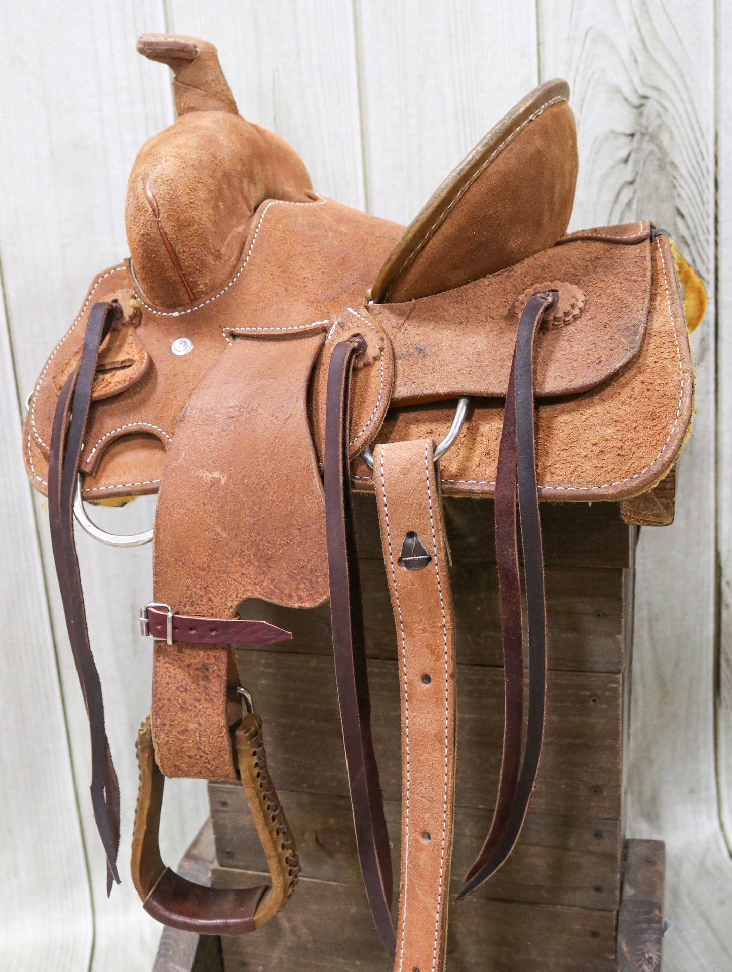 12" Kids Roughout Leather High Back Rodeo Western Saddle - M - Royal Saddles - Mini/Pony Saddles