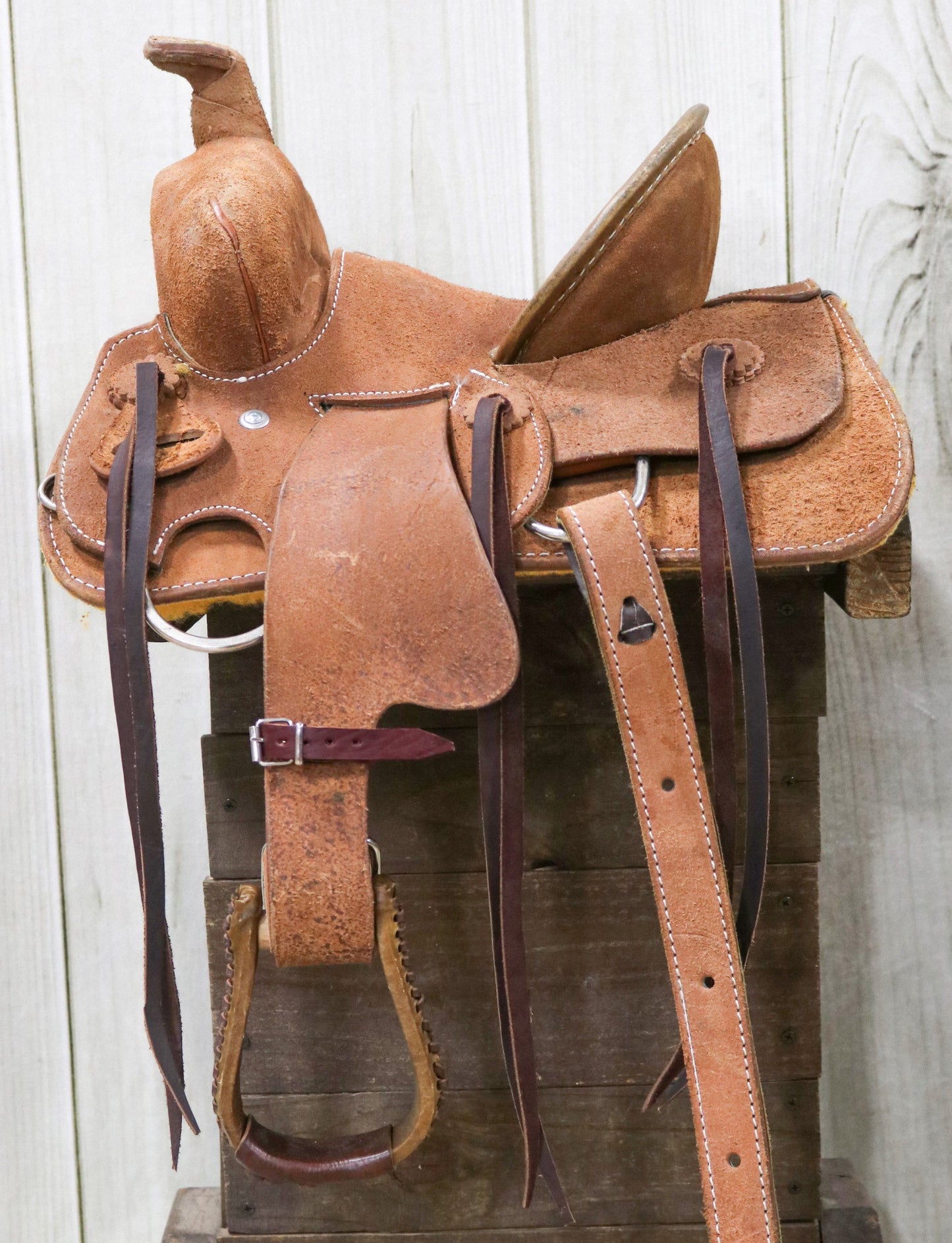 12" Kids Roughout Leather High Back Rodeo Western Saddle - M - Royal Saddles - Mini/Pony Saddles