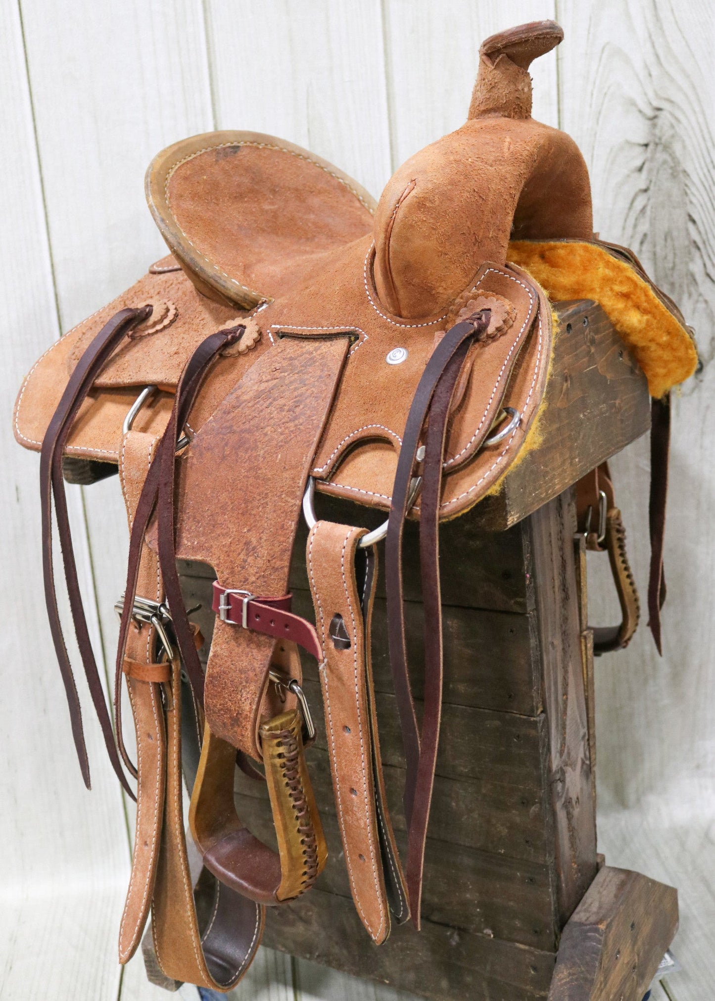 12" Kids Roughout Leather High Back Rodeo Western Saddle - M - Royal Saddles - Mini/Pony Saddles