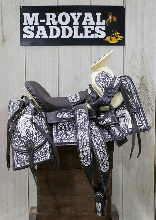 12" Nino Child Kid Pony Charro Bordada Saddle - M - Royal Saddles - Mini/Pony Saddles