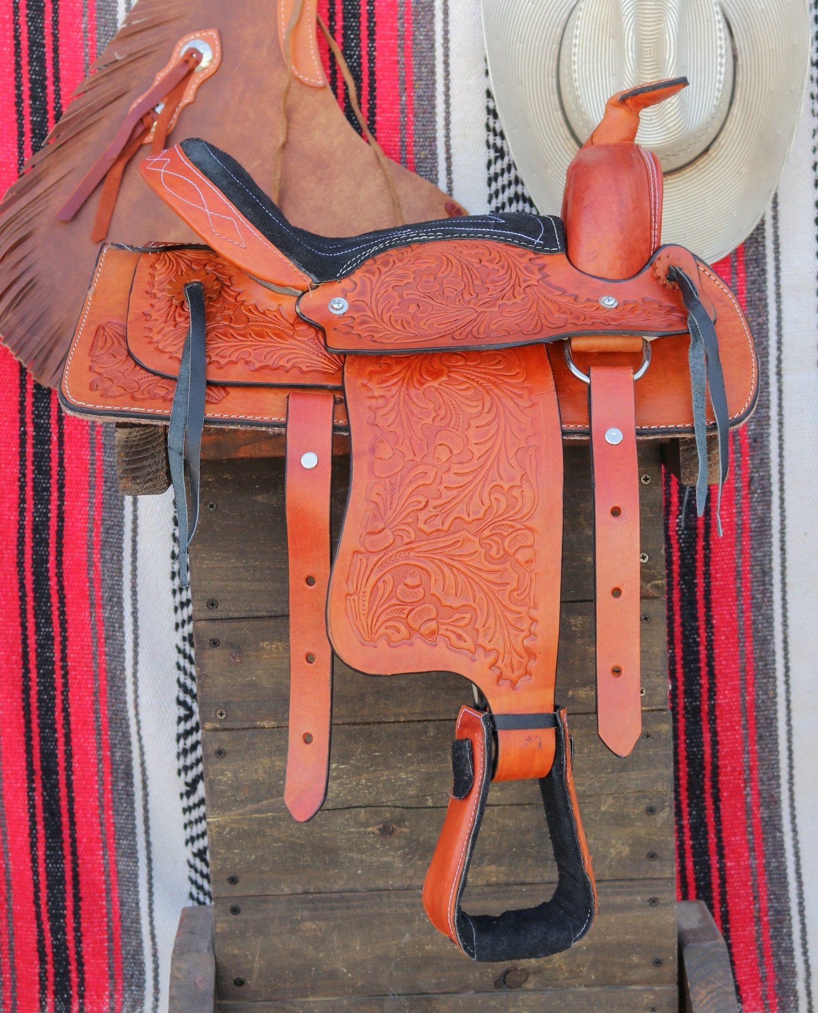 12" Tan Kids Youth Saddle Western Leather Mini Pony Saddle - M - Royal Saddles - Mini/Pony Saddles