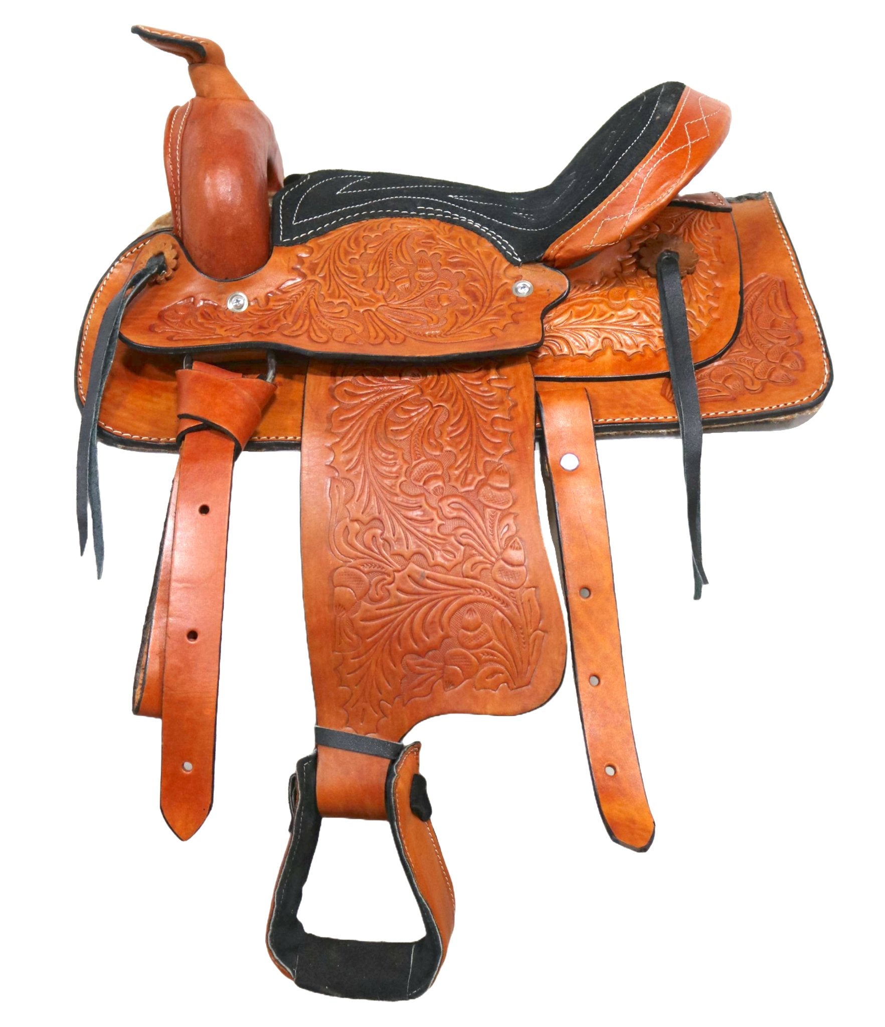 12" Tan Kids Youth Saddle Western Leather Mini Pony Saddle - M - Royal Saddles - Mini/Pony Saddles