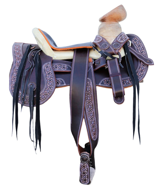 15" Brown Charro Cantinas Zurron Montura Saddle - M - Royal Saddles - Charro Saddles/Monturas