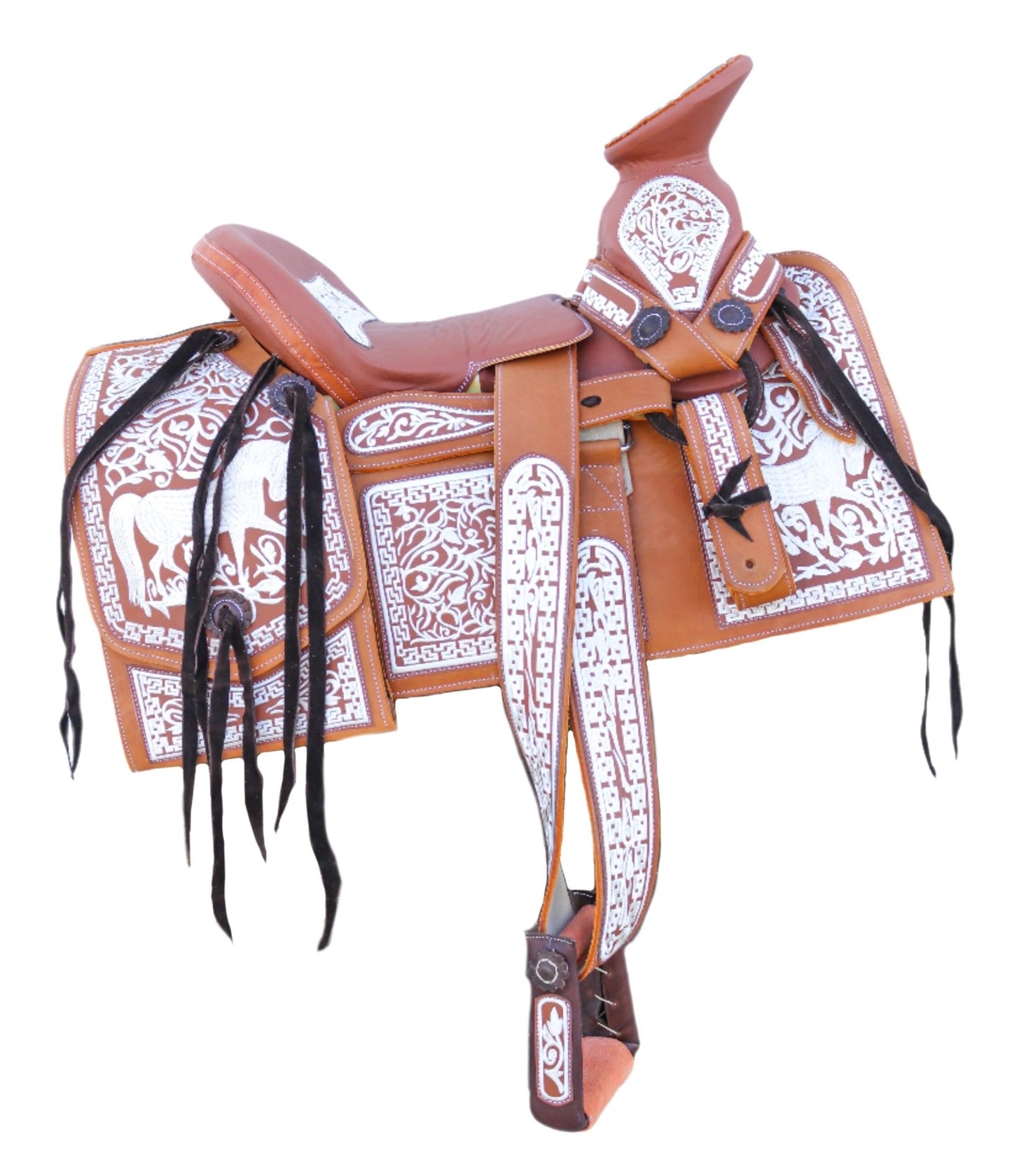 15" Charro Caballo Mexican Saddle Montura Embroidered - M - Royal Saddles - Charro Saddles/Monturas