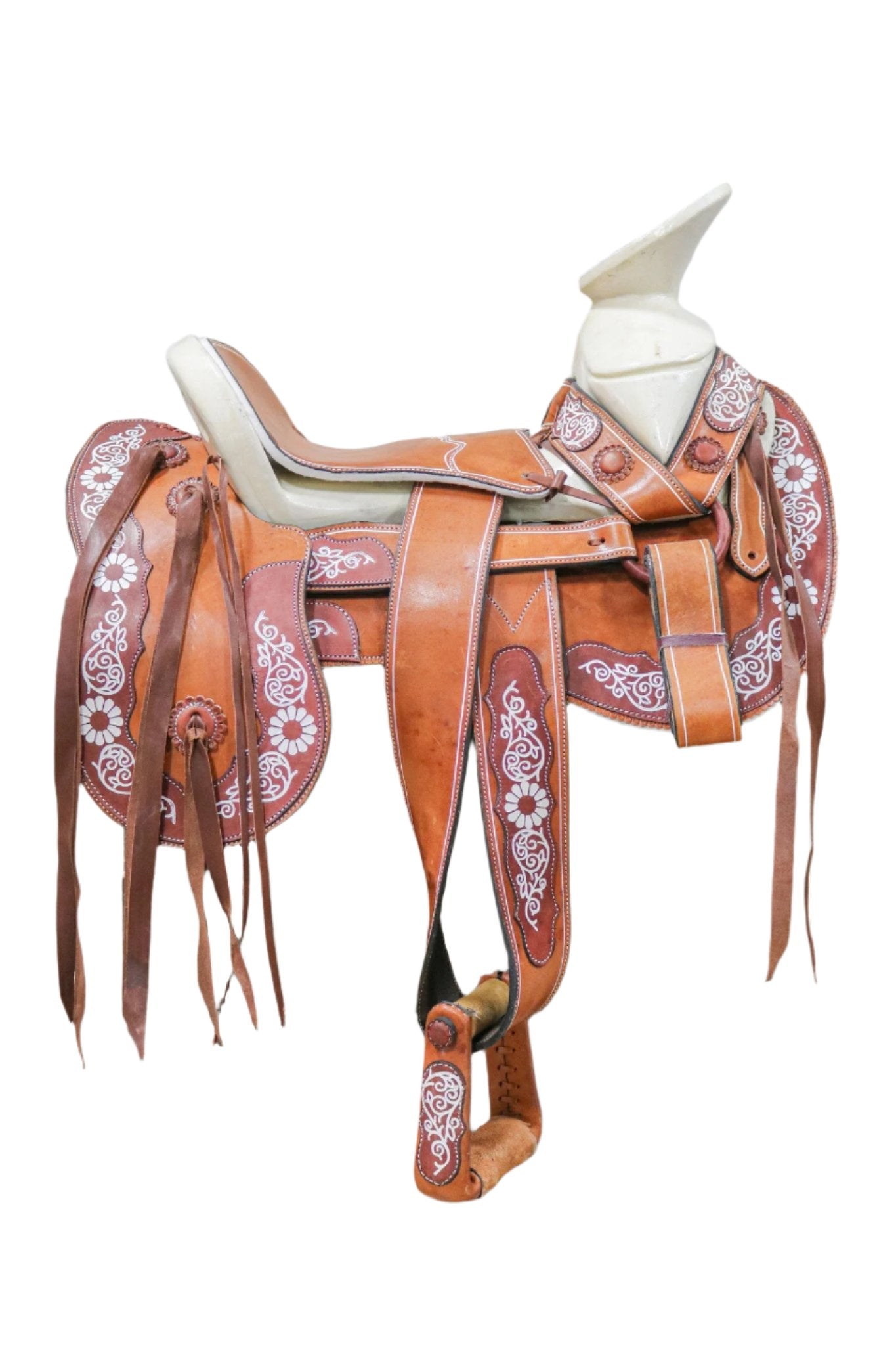 15" Charro Mexican Saddle Silla Montar Pintada Flor - M - Royal Saddles - Charro Saddles/Monturas