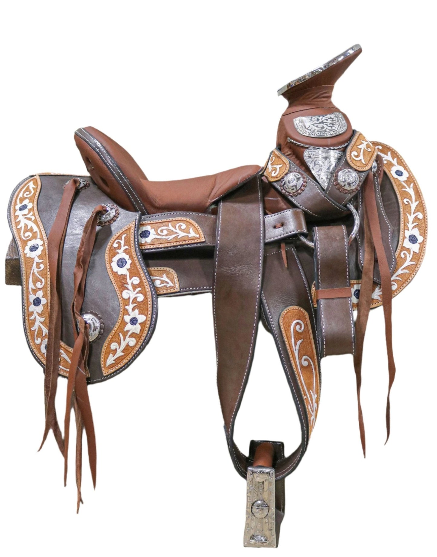 15" Montura Pintada Fina Acero Caballo Mexican Saddle - M - Royal Saddles - Charro Saddles/Monturas