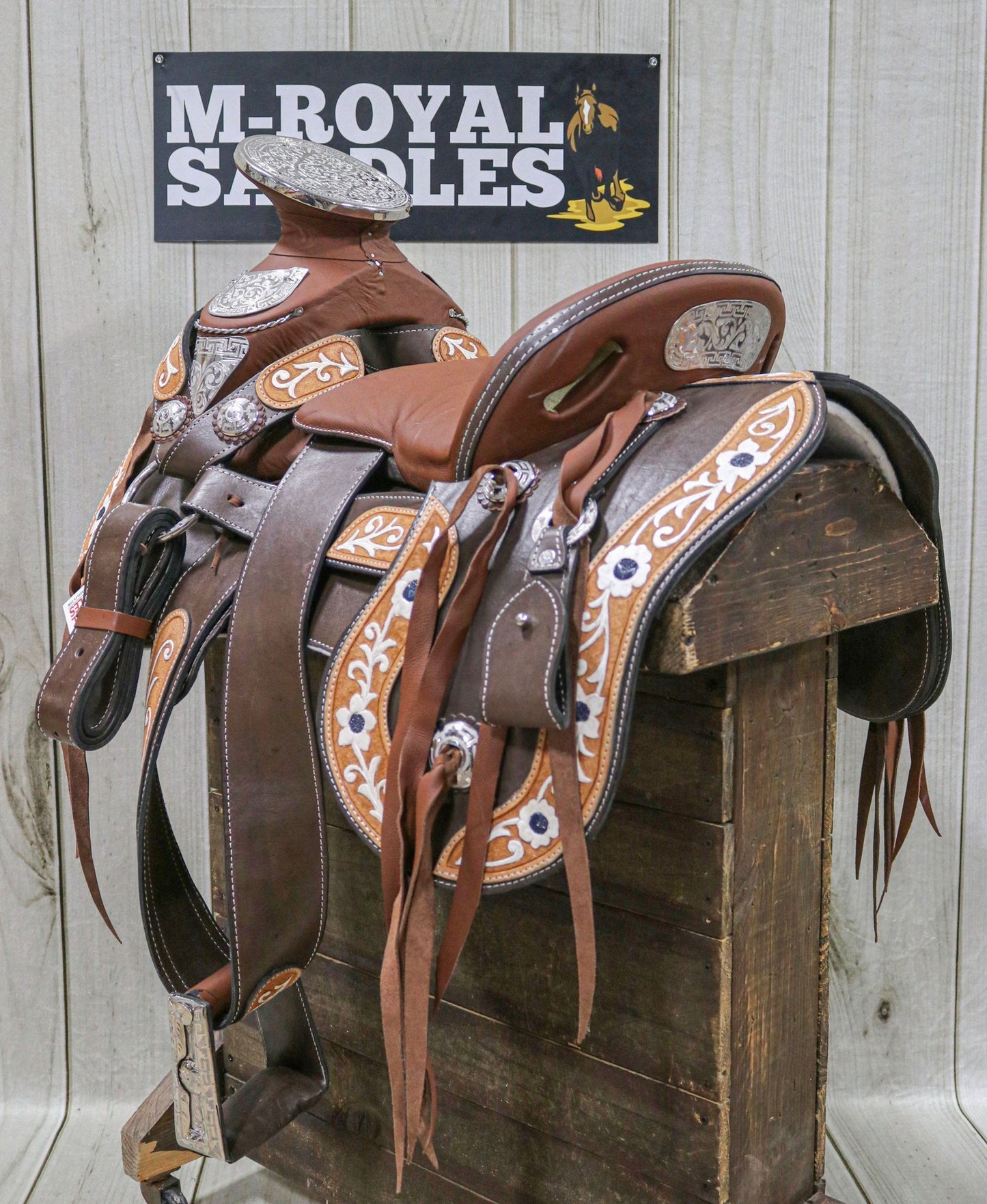 15" Montura Pintada Fina Acero Caballo Mexican Saddle - M - Royal Saddles - Charro Saddles/Monturas