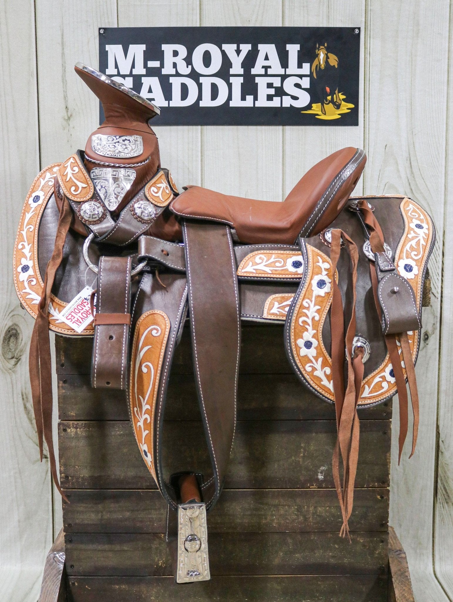 15" Montura Pintada Fina Acero Caballo Mexican Saddle - M - Royal Saddles - Charro Saddles/Monturas