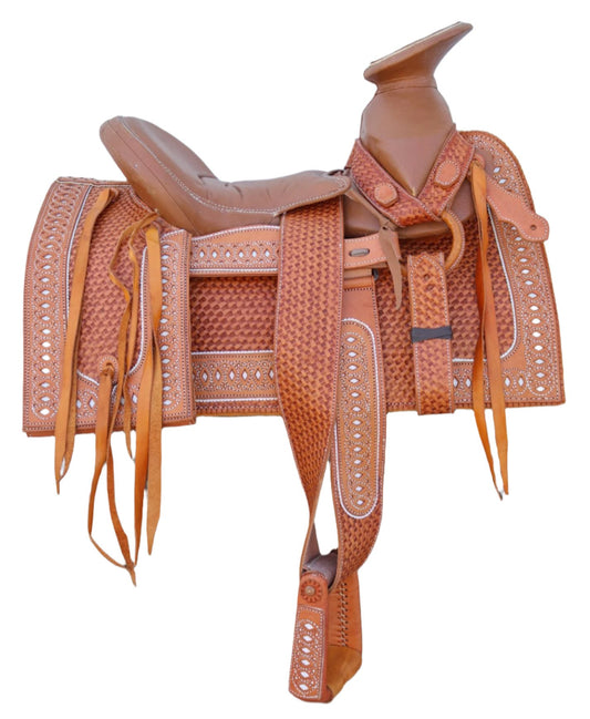 15" Tan Square Skirt Charro Montura Saddle - M - Royal Saddles - Charro Saddles/Monturas