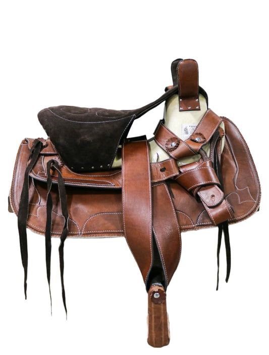 15.5" Chocolate Brown Montura Charra Albarda Escaramuza - M - Royal Saddles - Charro Saddles/Monturas