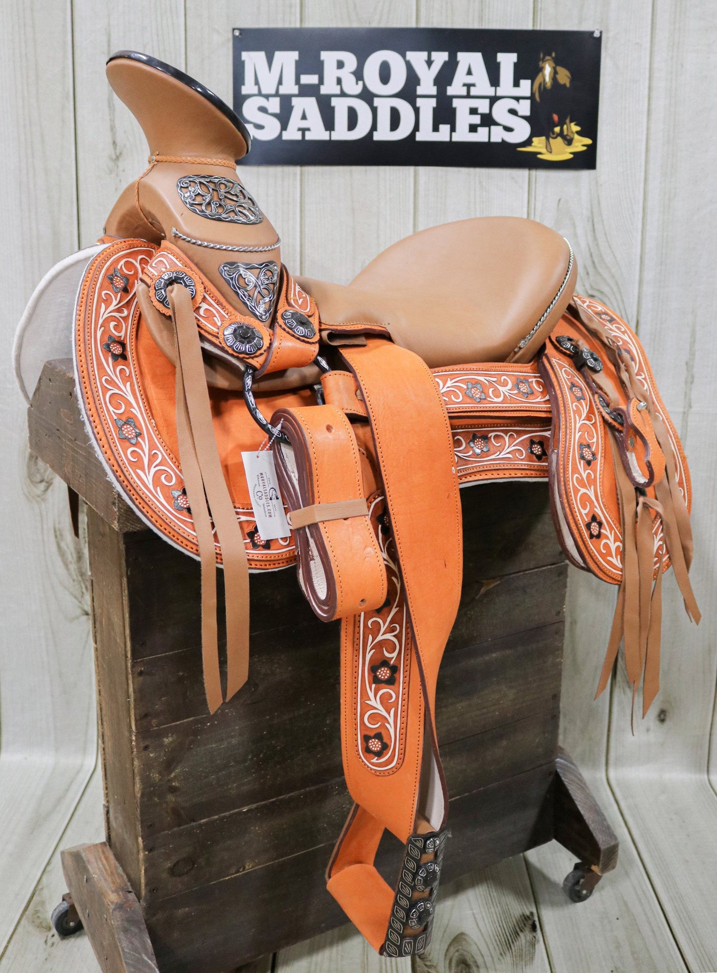 15.5" Miel Montura Pintada Fina Acero Horse Mexican Saddle - M - Royal Saddles - Charro Saddles/Monturas