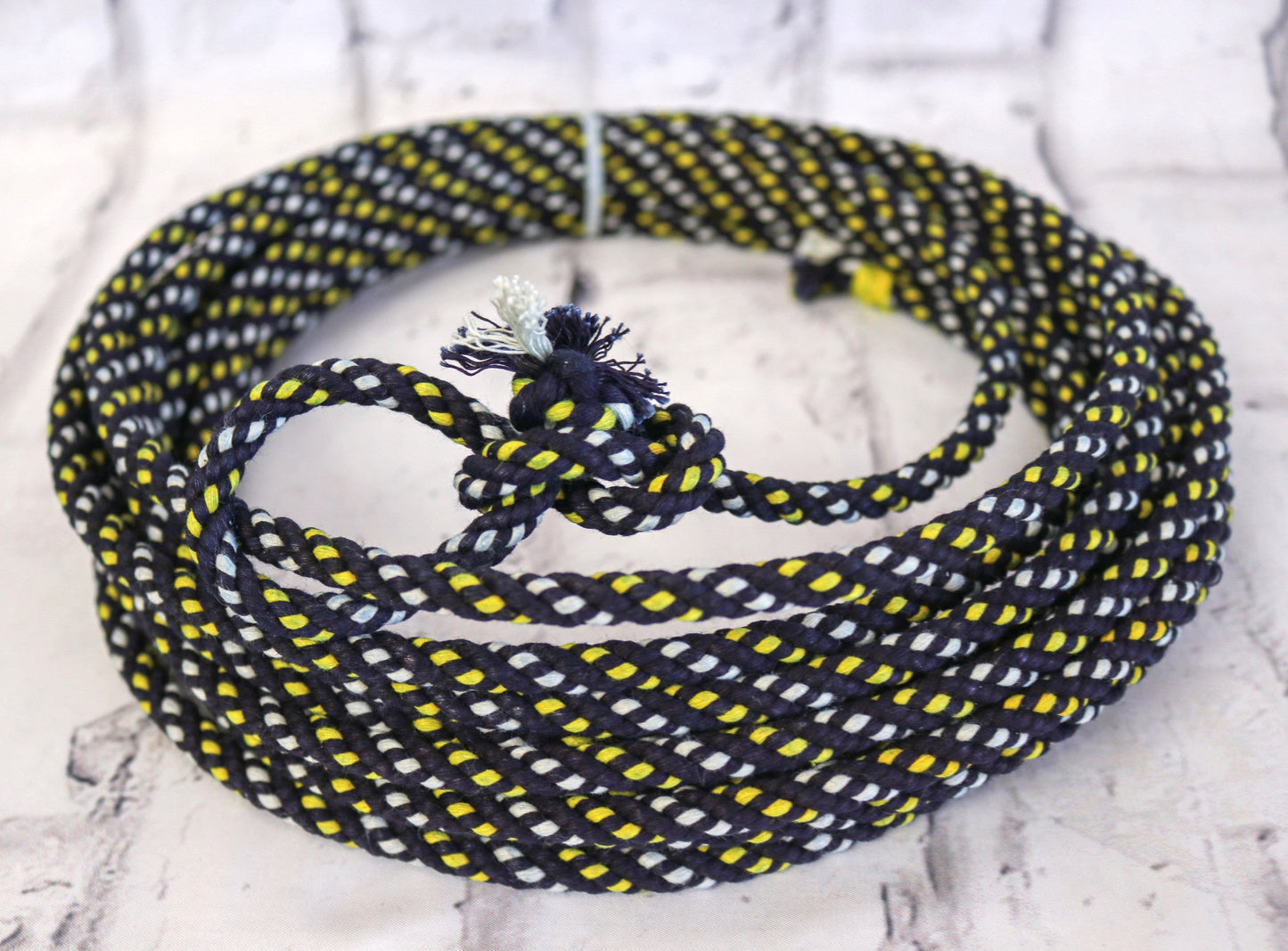 30 Ft Blue Yellow Youth Kids Lariat Rope Cotton Soga - M - Royal Saddles - Mini/Pony Tack