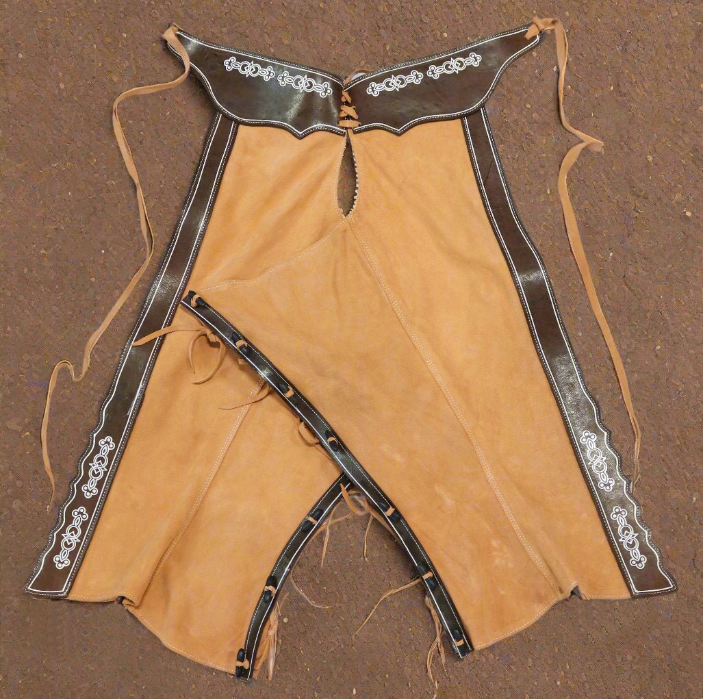 38" Charros Chaps Chaparreras De Gamuza Pintada - M - Royal Saddles - Charro Polainas/Chaps