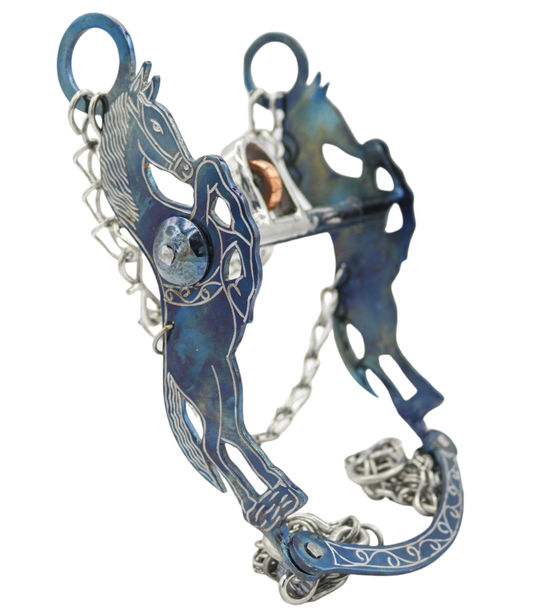 5 1/2" Azul Freno Charro Blue Cobre Horse Charro Bit - M - Royal Saddles - Charro Bits/Frenos