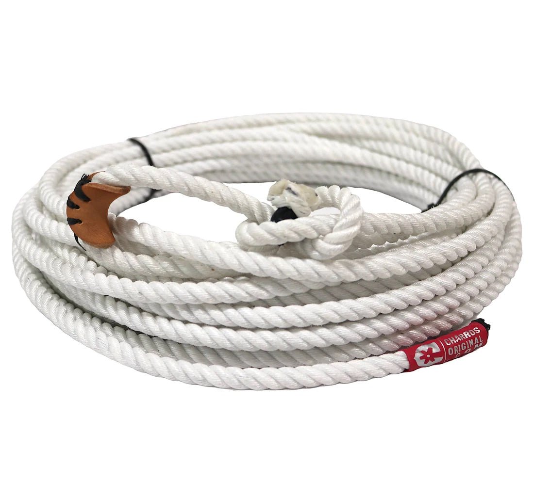 60 FT White 11mm Lead Rope Poly Nylon Charreria Plomo - M - Royal Saddles - Ropes/Sogas