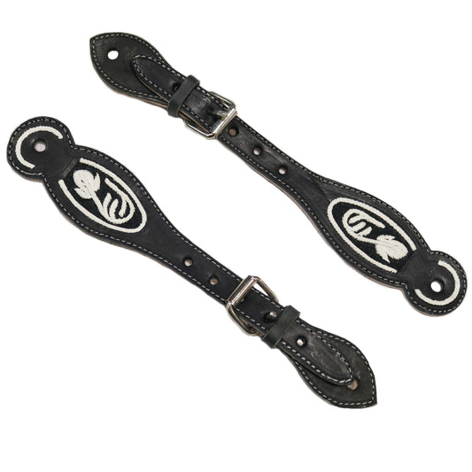 Black Charro Correones Piteados Correas Espuelas Spurs Straps - M - Royal Saddles - Charro Spurs Strap