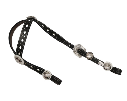 Black Charros Cabezada Herraje Acero Fino Headstall - M - Royal Saddles - Charro Headstalls/Cabezada