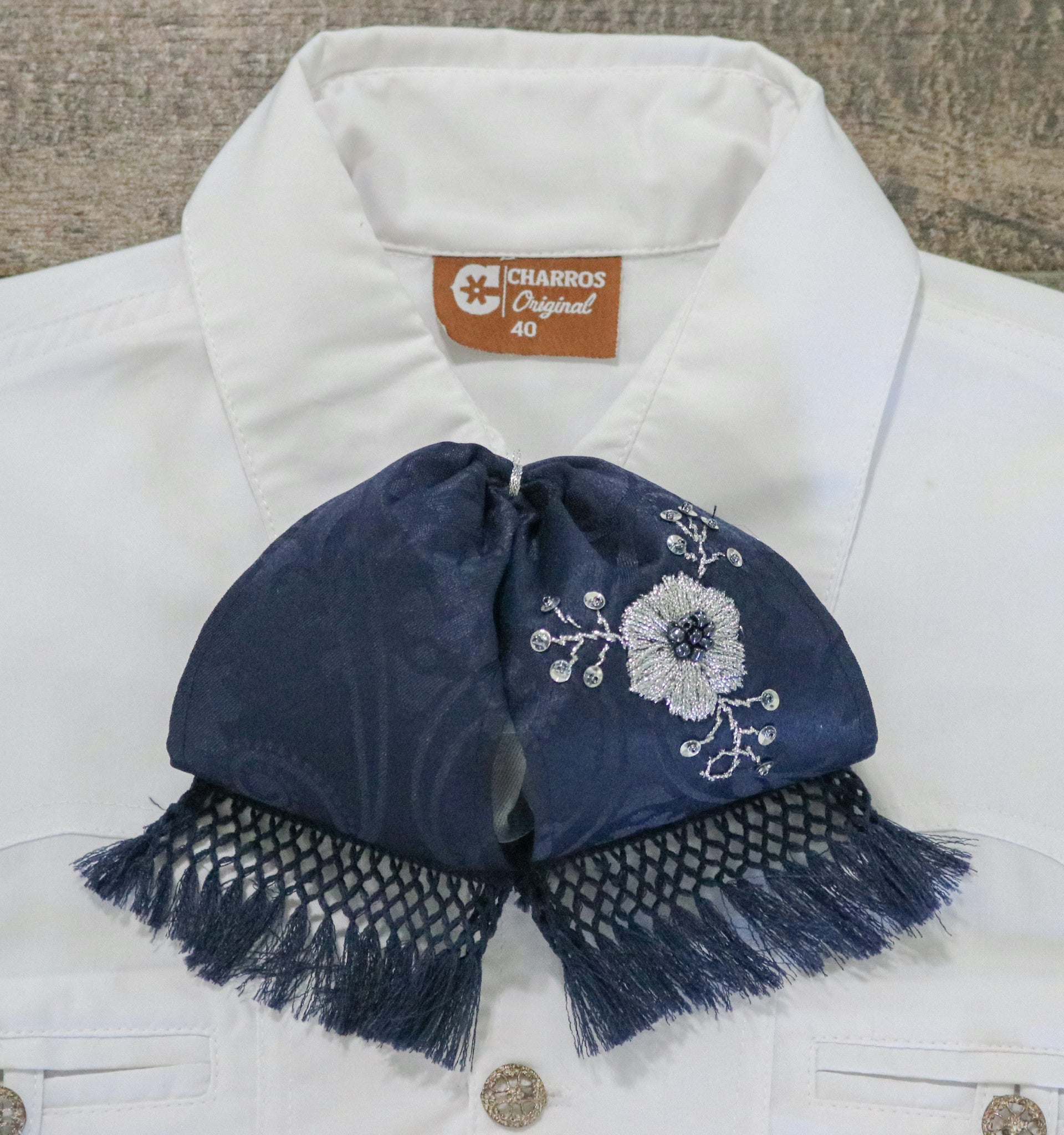 Blue Gris Mono Mexican Charro Flor Camisa - M - Royal Saddles - Monos Charros