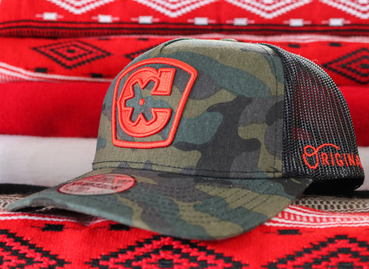 Camo "C" Logo Charros Original Curve Hat - M - Royal Saddles - Charros Original Hats