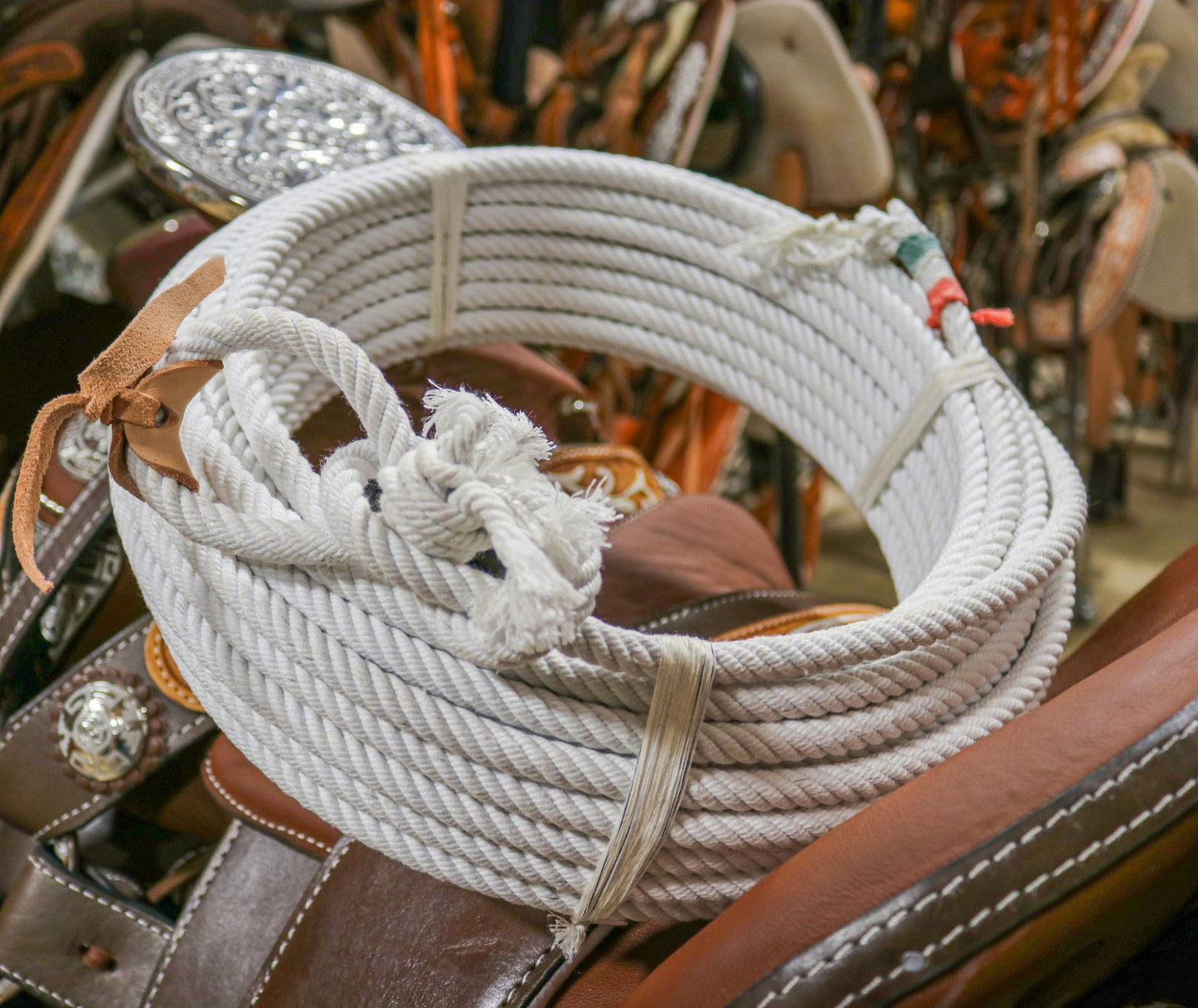 Charro 95 ft (30MTS) White Cotton Rope Soga Hondilla - M - Royal Saddles - Ropes/Sogas