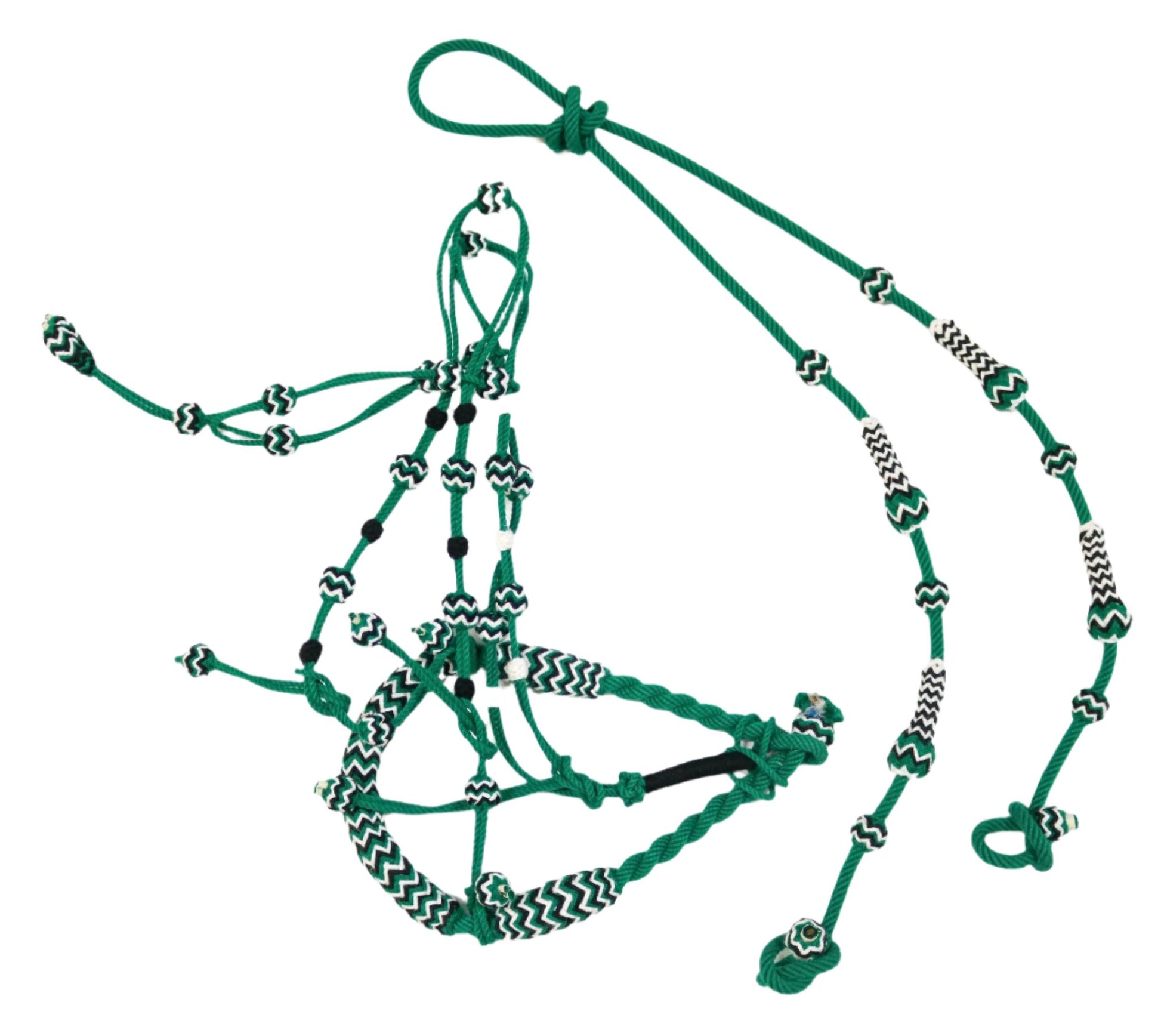 Charro Green White Cabresto Bosalillo Bosal Reins Set Gamarra - M - Royal Saddles - Charro Bozal