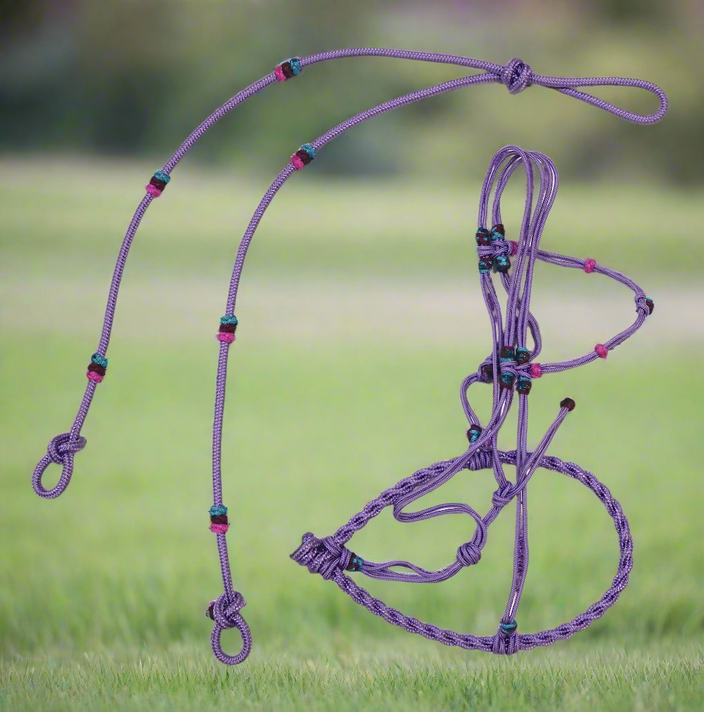 Charro Purple Bosalillo Bosal Reins - M - Royal Saddles - Charro Bozal