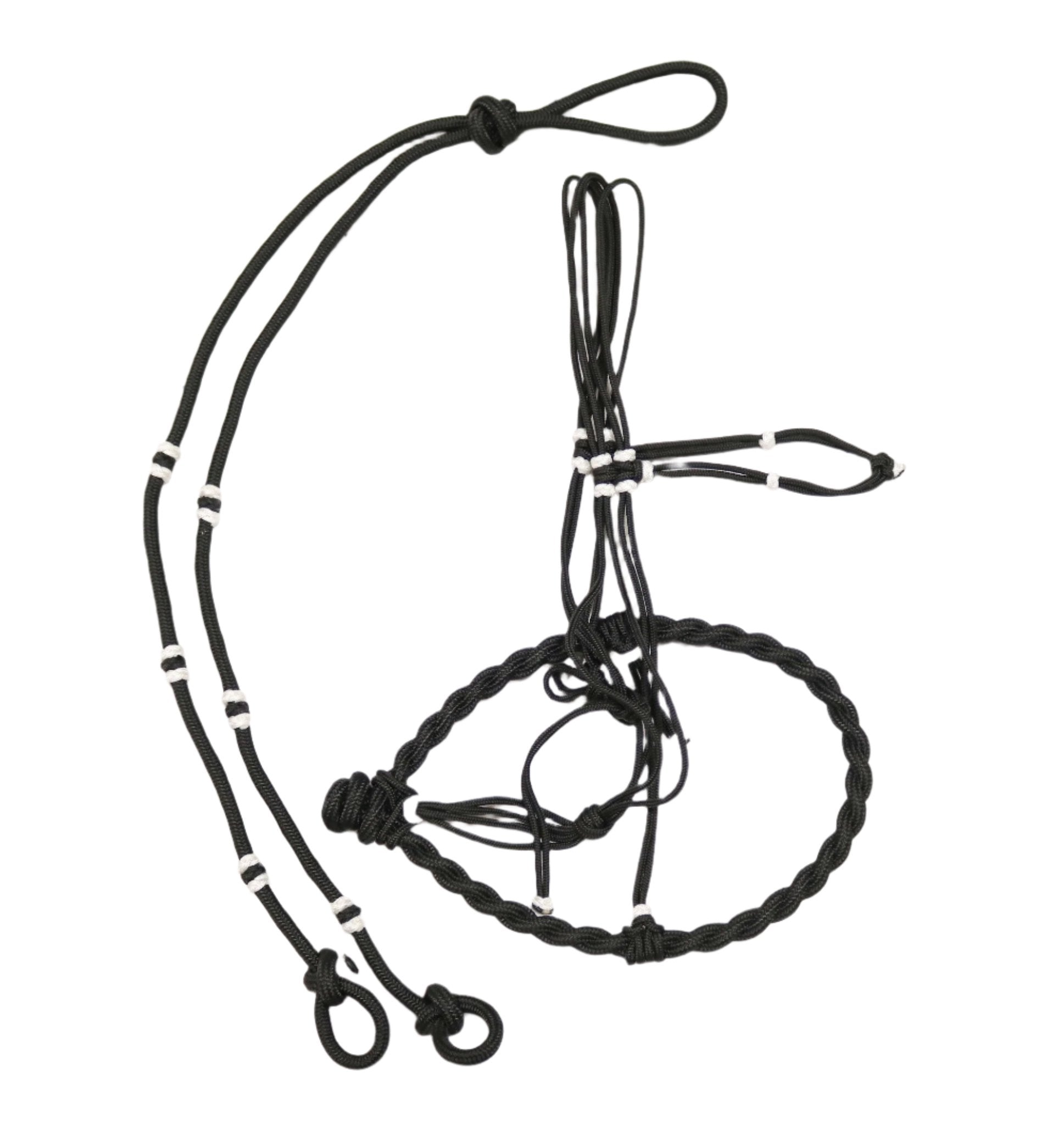 Charros Original Nylon Halter Bosal/Rienda Set (Black/White) - M - Royal Saddles - Charro Bozal