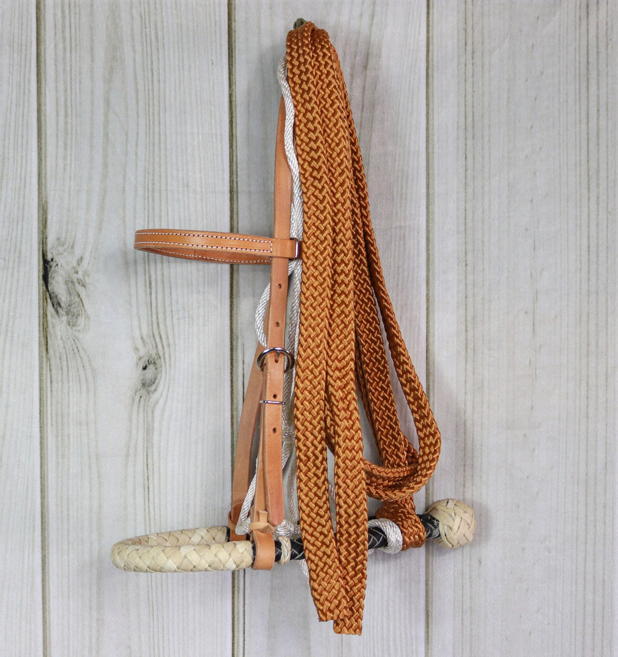 Cowboy Braided Bosal Breaking Hackamore Brown Reins - M - Royal Saddles - Western Headstall/Bosal