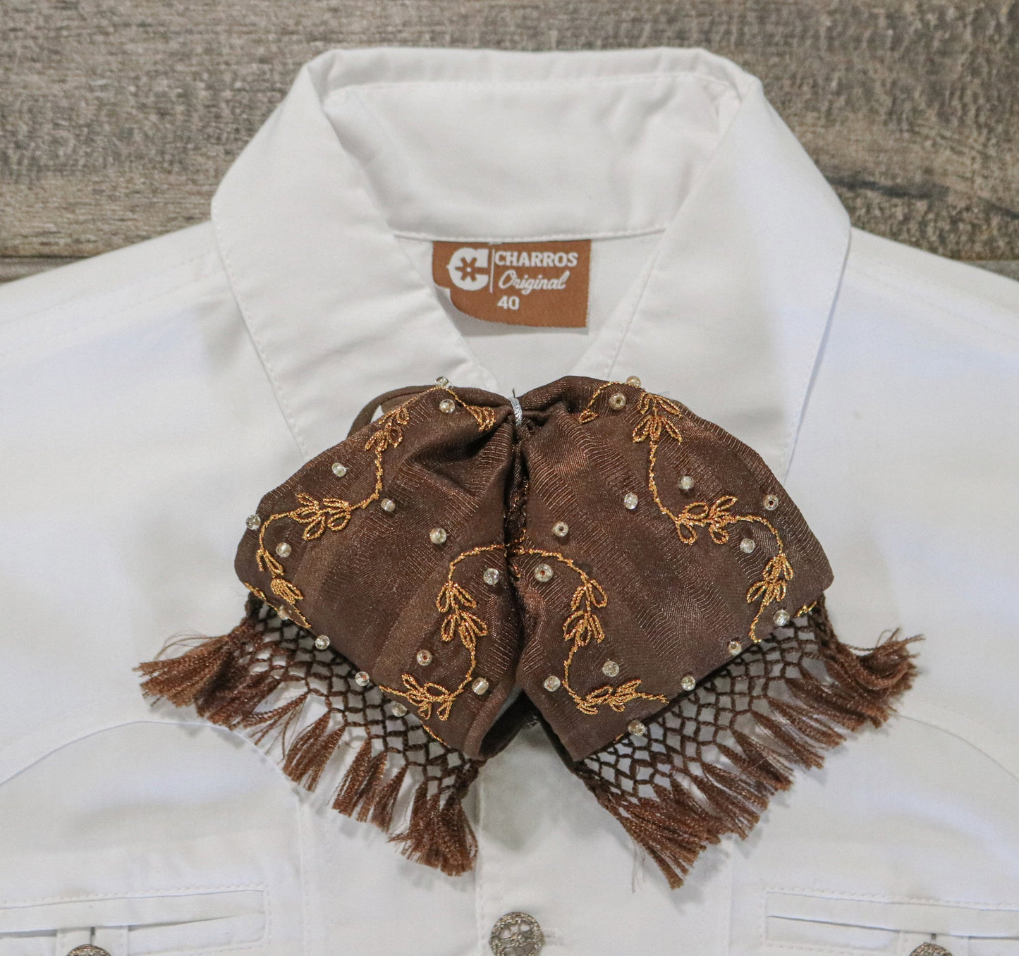 Crema Cafe Flor Camisa Charra Mono Mexican Charro - M - Royal Saddles - Monos Charros