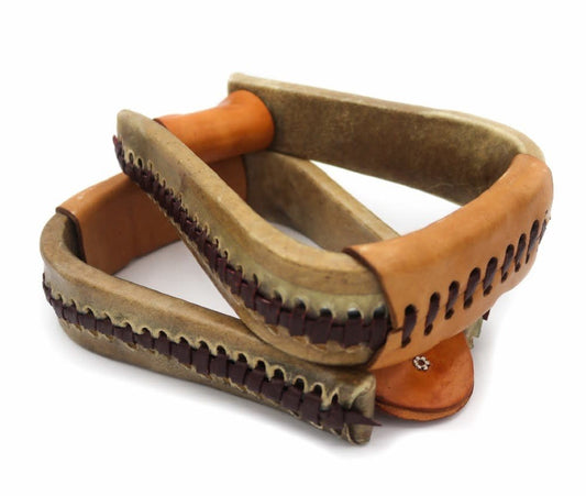 Deluxe Rawhide Overshoe Roper Western Stirrups - M - Royal Saddles - Western Saddle Parts