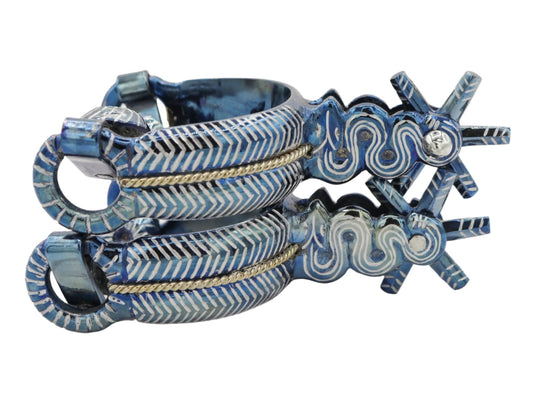 Espuelas Azul Mill Rayas Snake Spur Mexican Charro - M - Royal Saddles - Charro Spurs/Espuelas