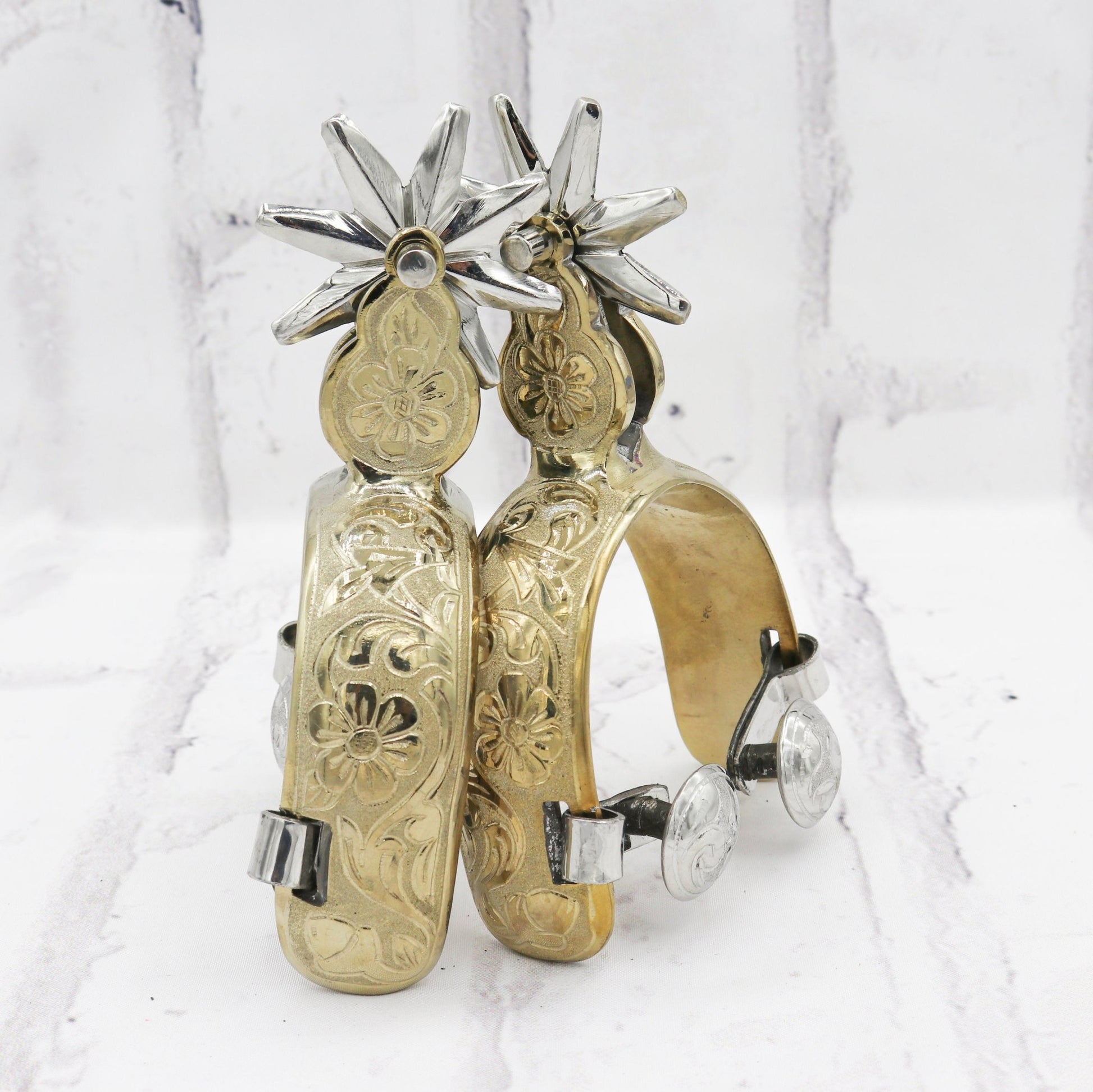 Gold Tone Stainless Steel Spurs Espuelas Tono Dorado Acero Inoxidable II - M - Royal Saddles - Charro Spurs/Espuelas