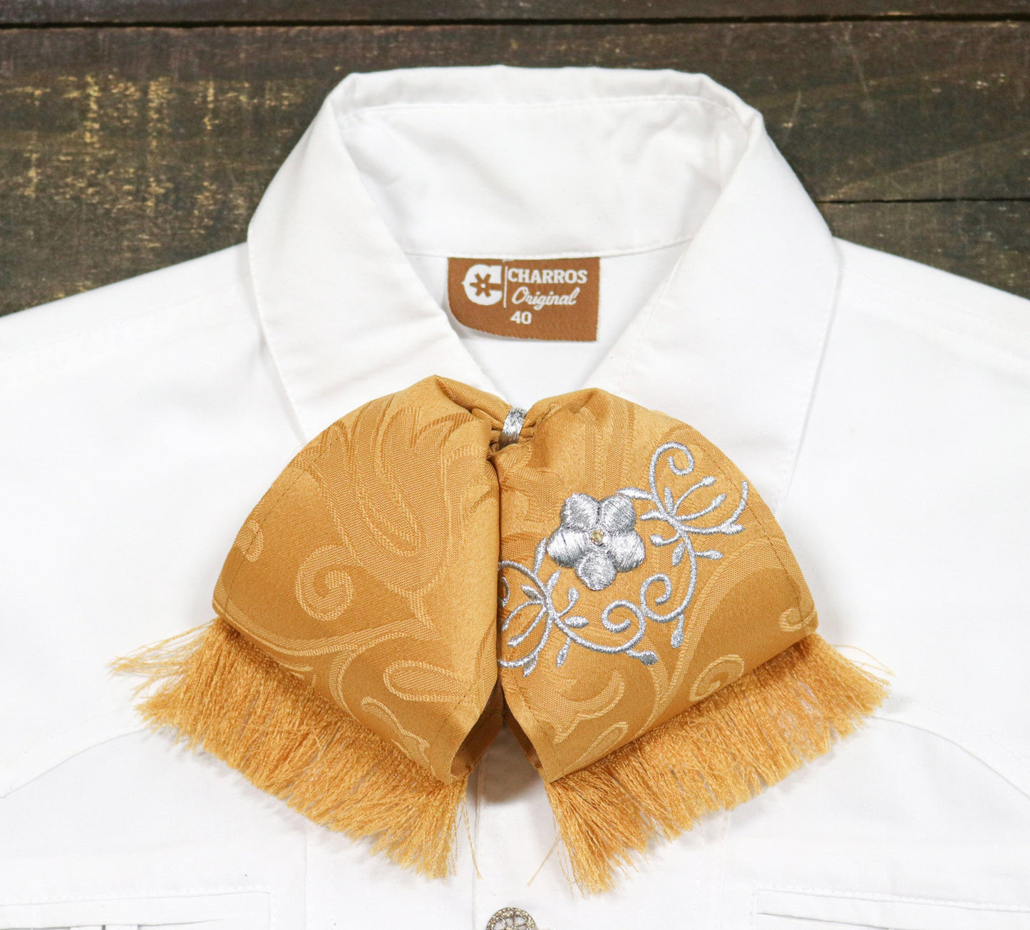 Golden Yellow Charro Mono Diseno Grey Flower Bowtie Camisa - M - Royal Saddles - Monos Charros