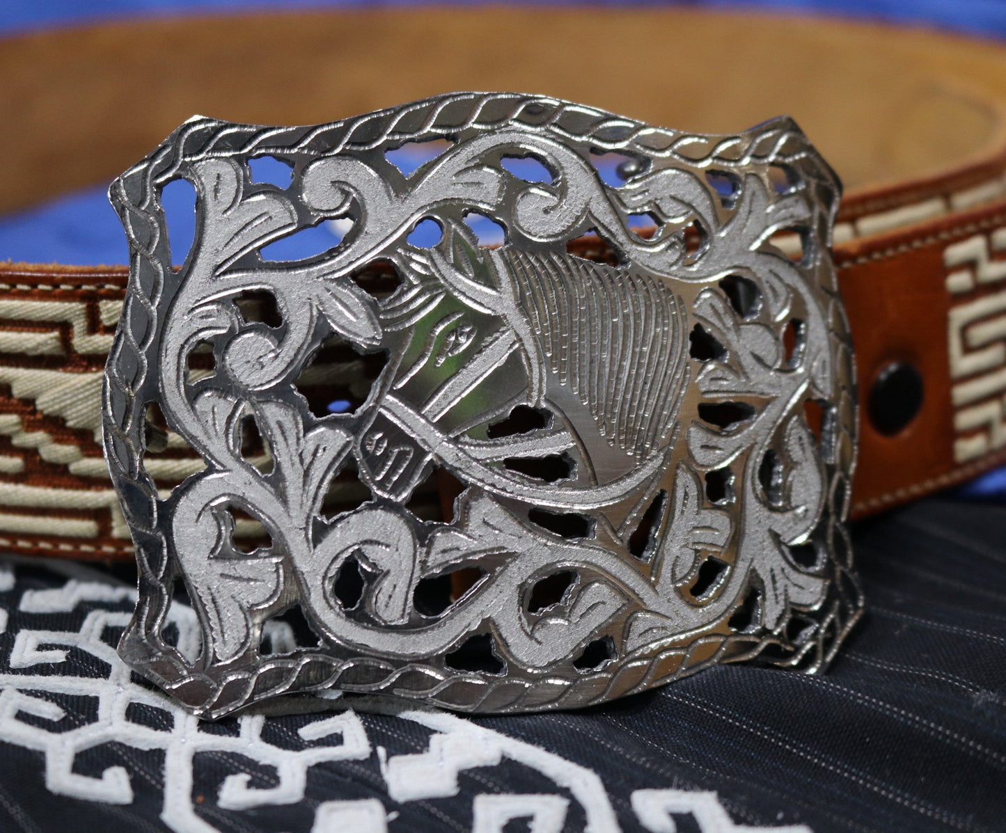 Hebilla Floral Acero Stainless Steel Charro Belt Buckle - M - Royal Saddles - Belts/Buckles