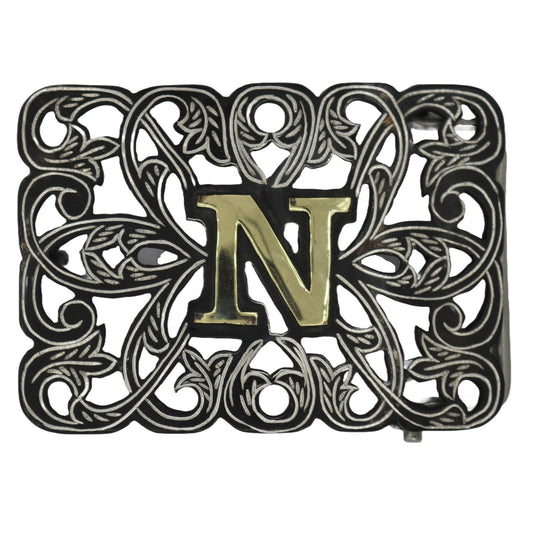 Hebilla Pavonada "N" Negra Charro Buckle - M - Royal Saddles - Belts/Buckles