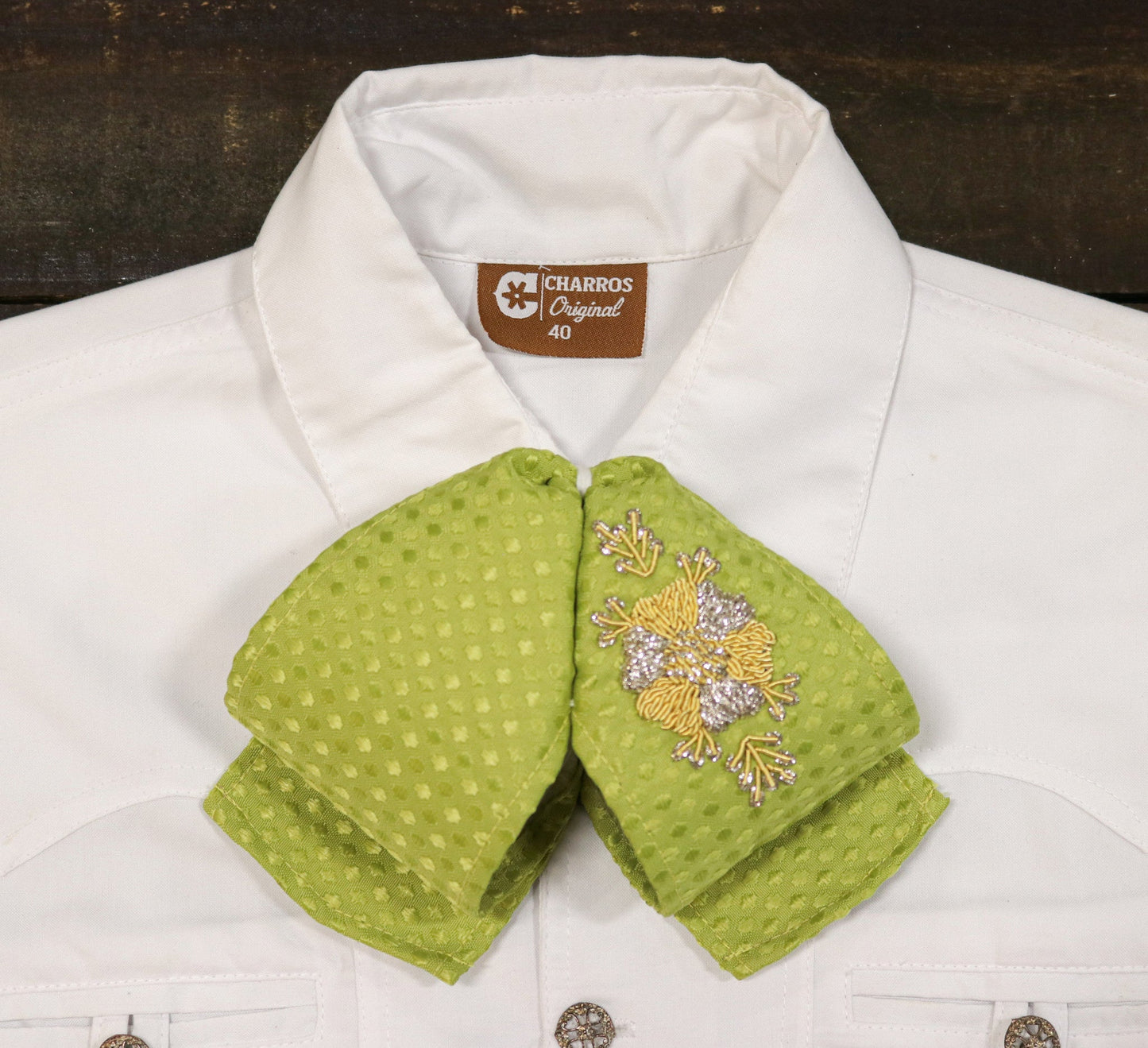 Mono Green Flor Charro Bowtie Camisa Charra - M - Royal Saddles - Monos Charros