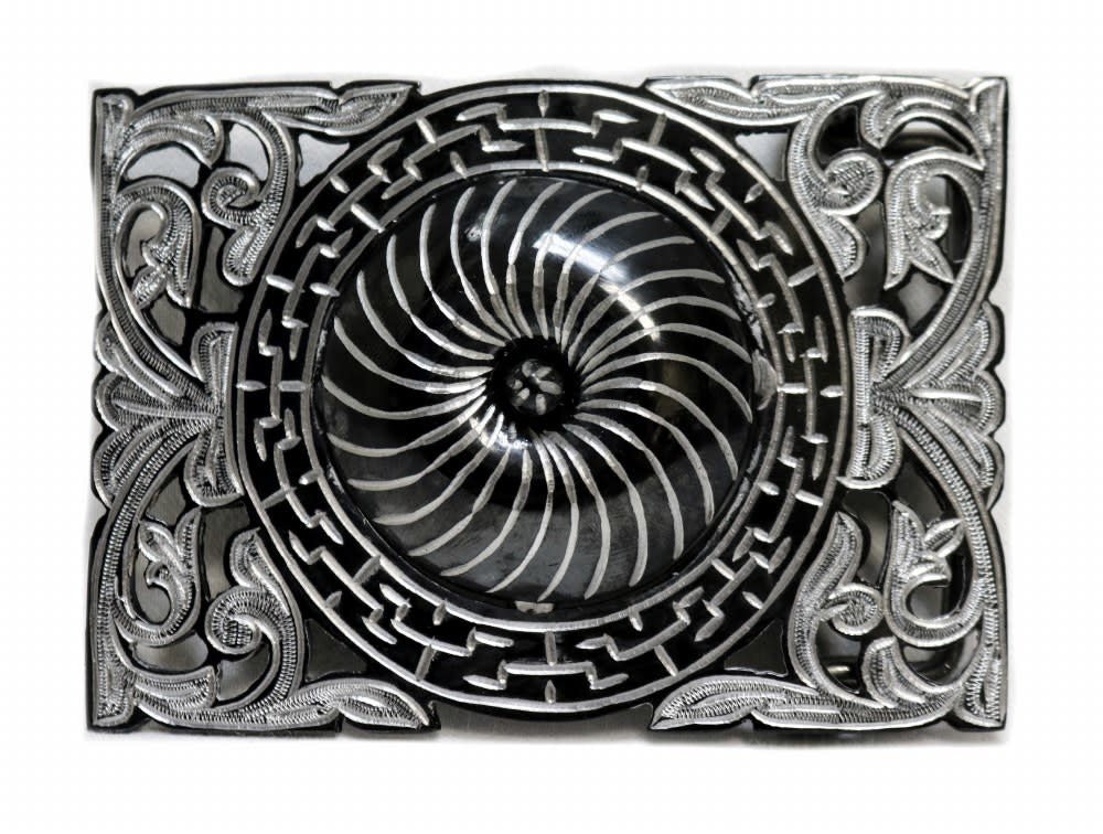 Pavonada Flor Negra Charro Belt Buckle - M - Royal Saddles - Belts/Buckles