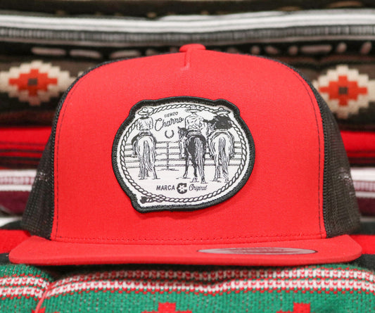 Red Charros "3 Charros" Original Trucker Cap - M - Royal Saddles - Charros Original Hats