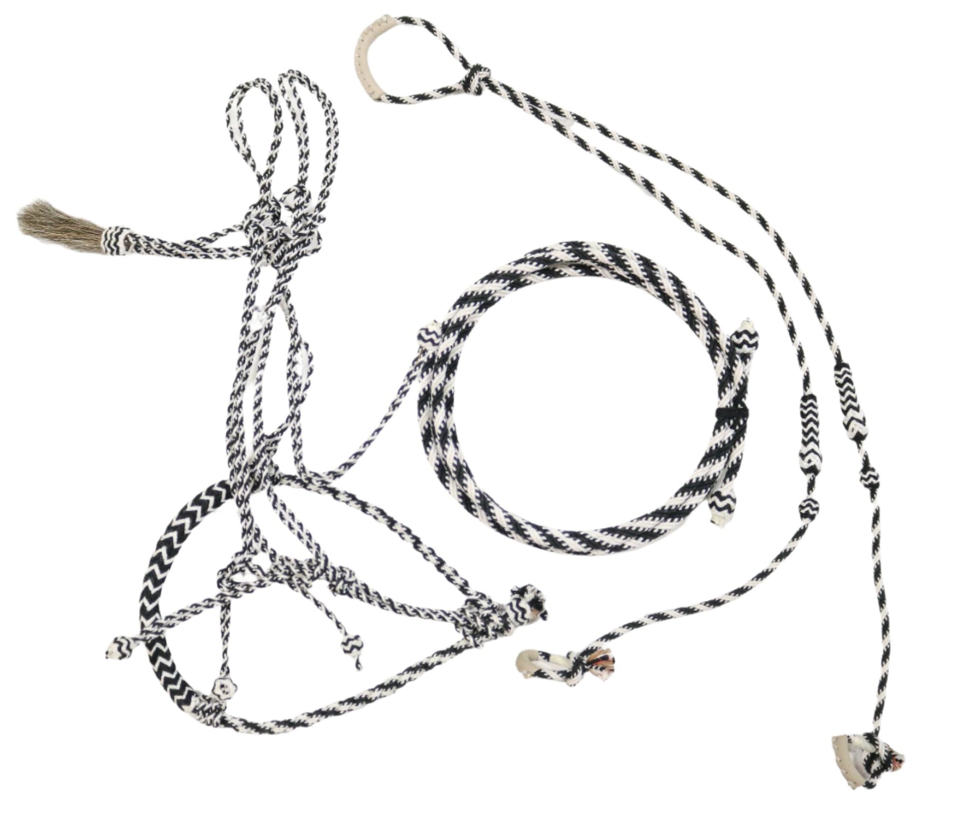 White Black Bosalillo Charro Cotton Bosal Set Lead Rope - M - Royal Saddles - Charro Bozal